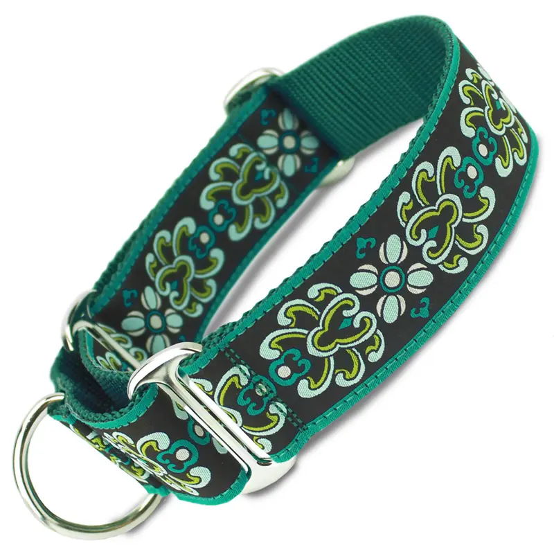 1.5" Wide Martingale Collar, Teal Damask