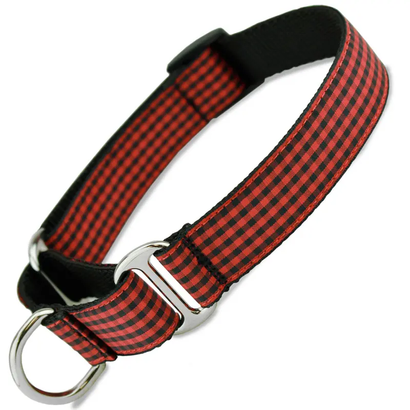 Buffalo Plaid Martingale Dog Collar, Red & Black Check