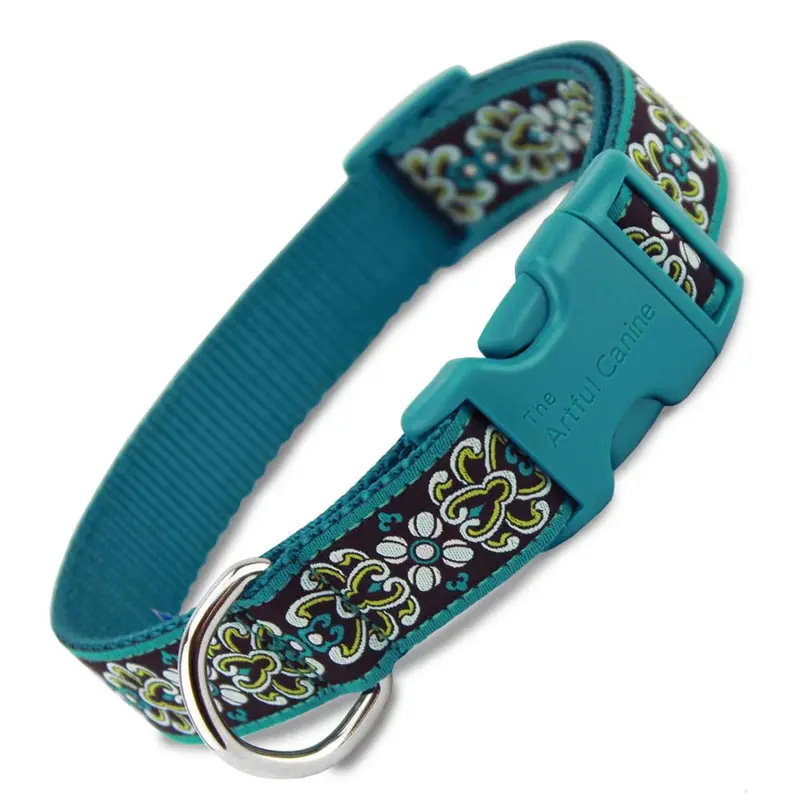Teal Damask Dog Collar