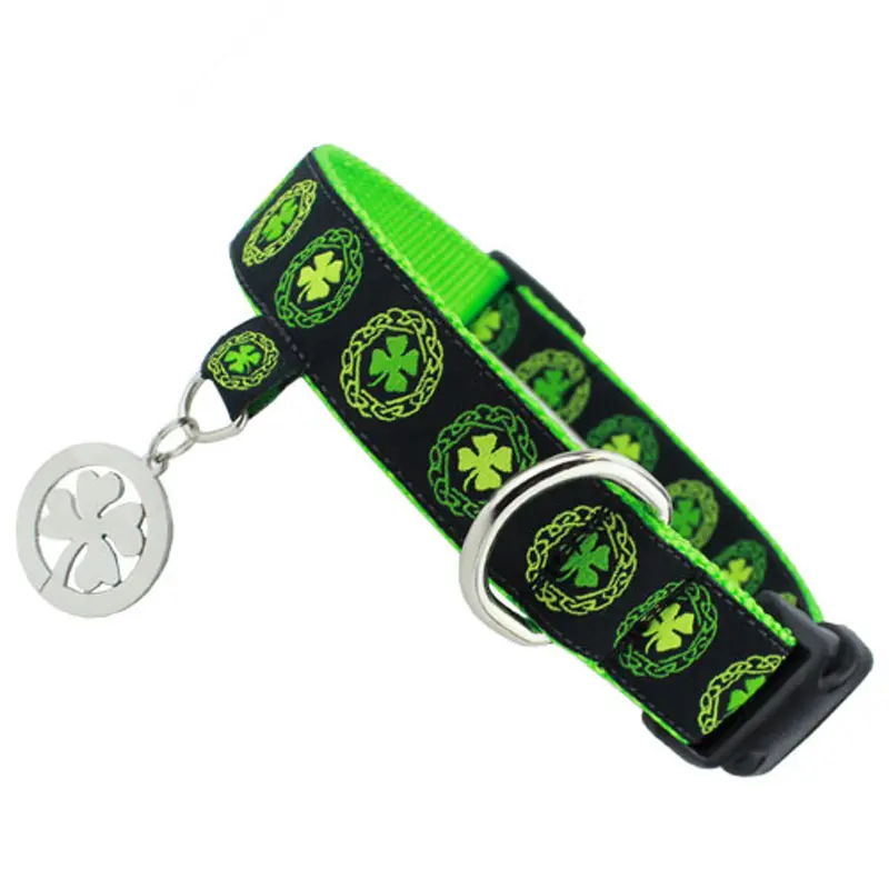 Irish Celtic Dog Collar with Clover & Charm