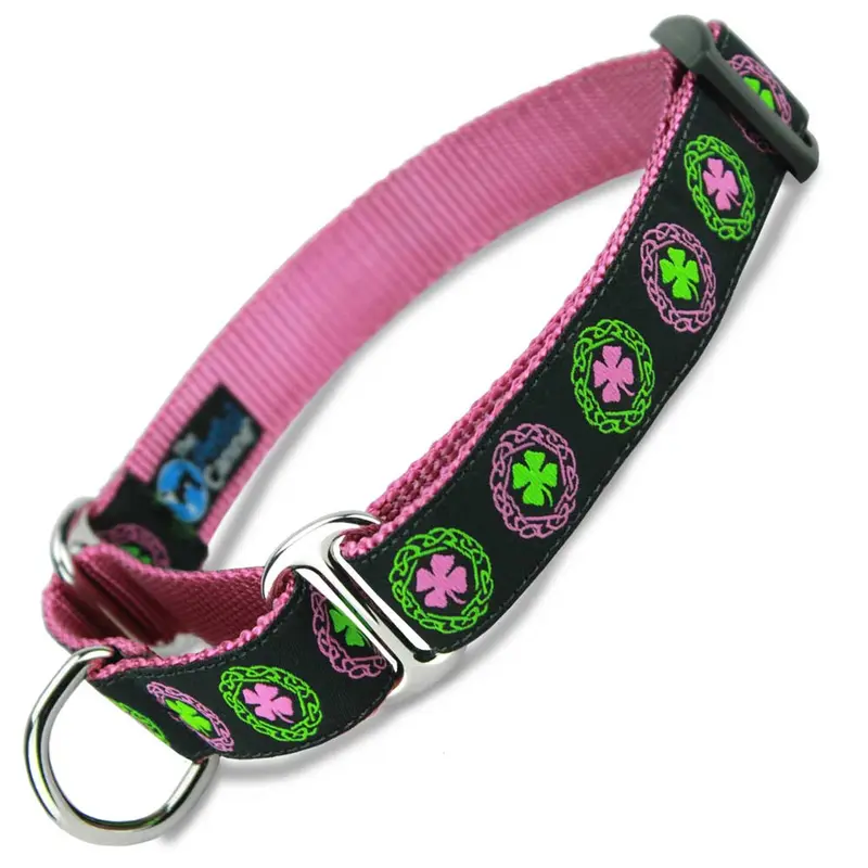 Irish Celtic Martingale Collar with Clover on Pink