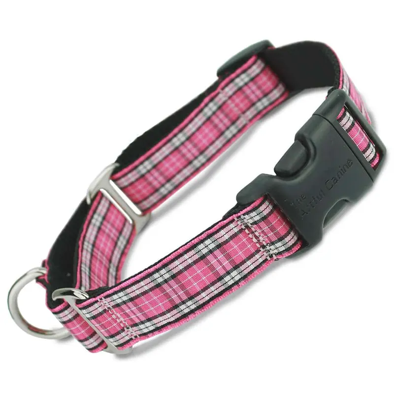 Pink Plaid Buckle Martingale Collar