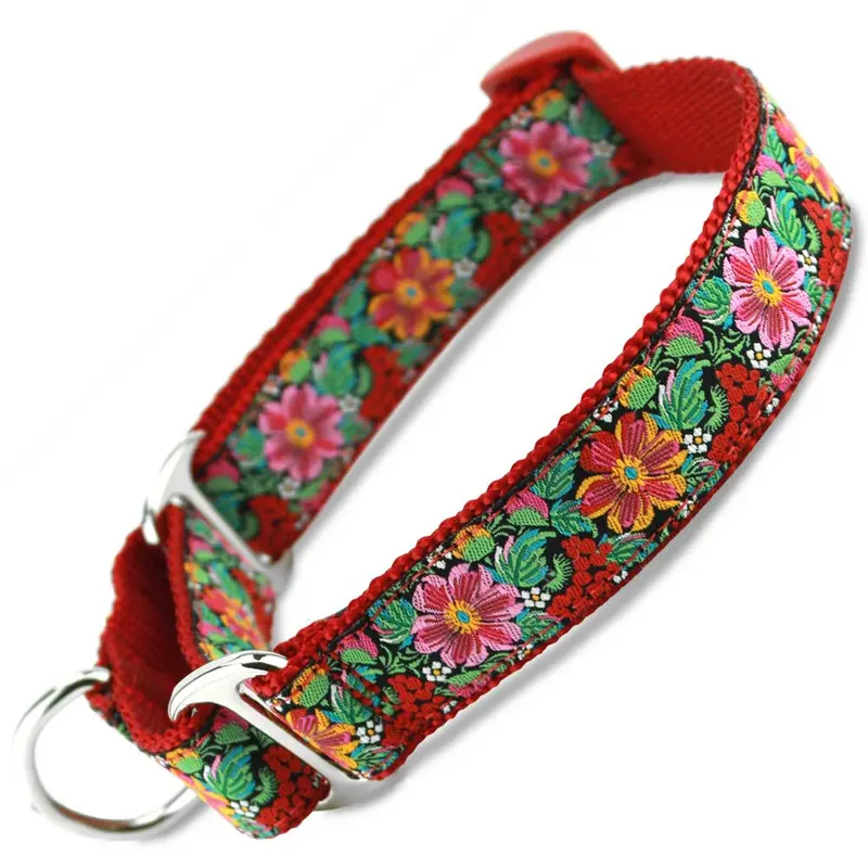 Red Floral Martingale Dog Collar