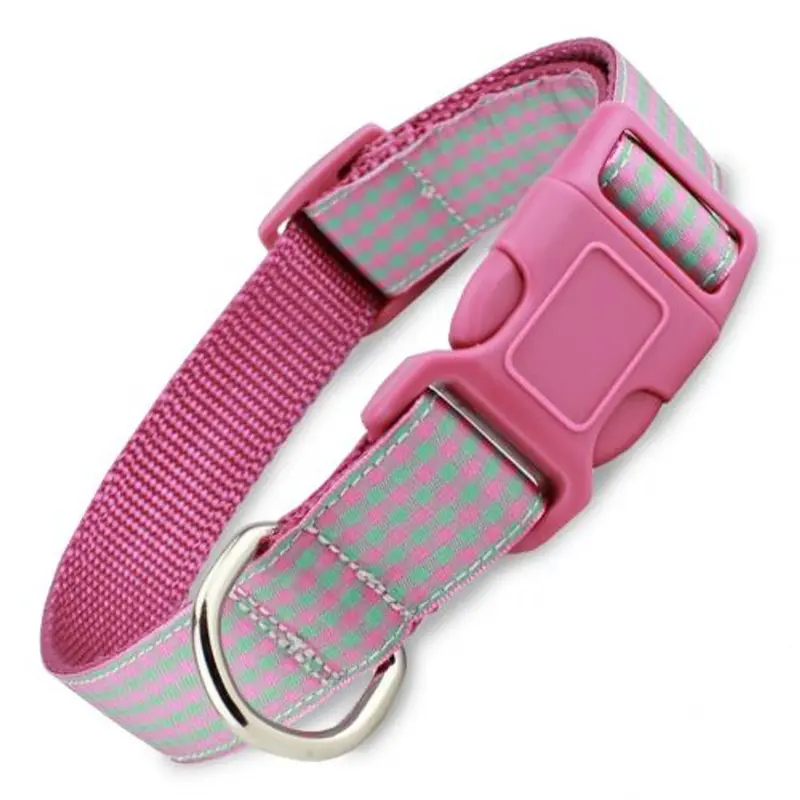 Gingham Dog Collar, Mint & Raspberry