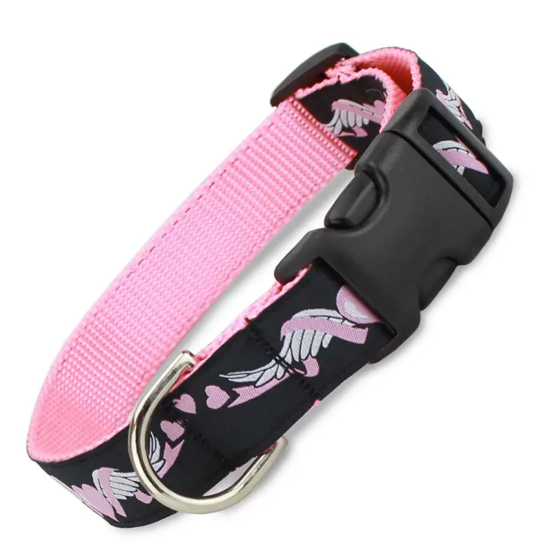 Heart Dog Collar with Wings on Pink