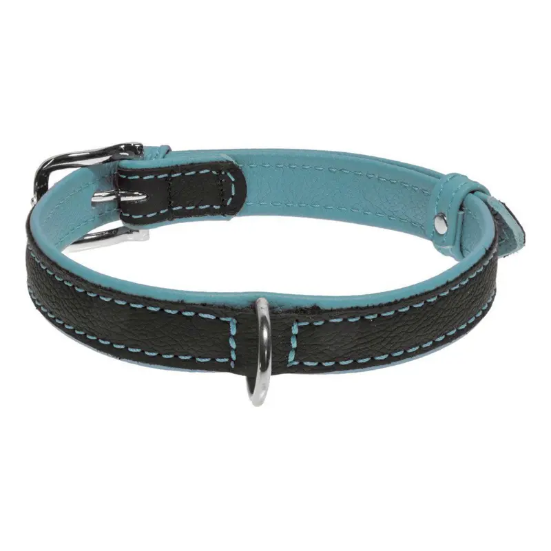 Dogline Soft Leather Dual Color Dog Collar - Teal