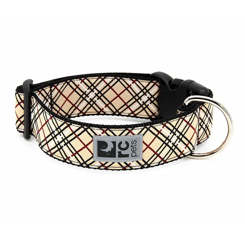 Tartan Wide Clip Adjustable Dog Collar - Tan