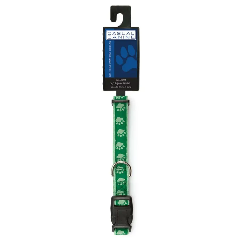 Casual Canine Two-Tone Pawprint Dog Collar - Green