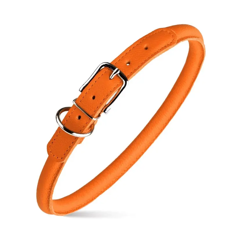 Dogline Soft Leather Round Dog Collar - Orange