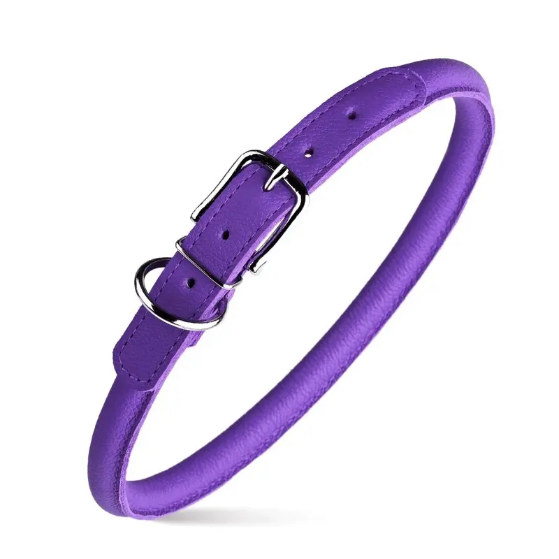 Dogline Soft Leather Round Dog Collar - Purple