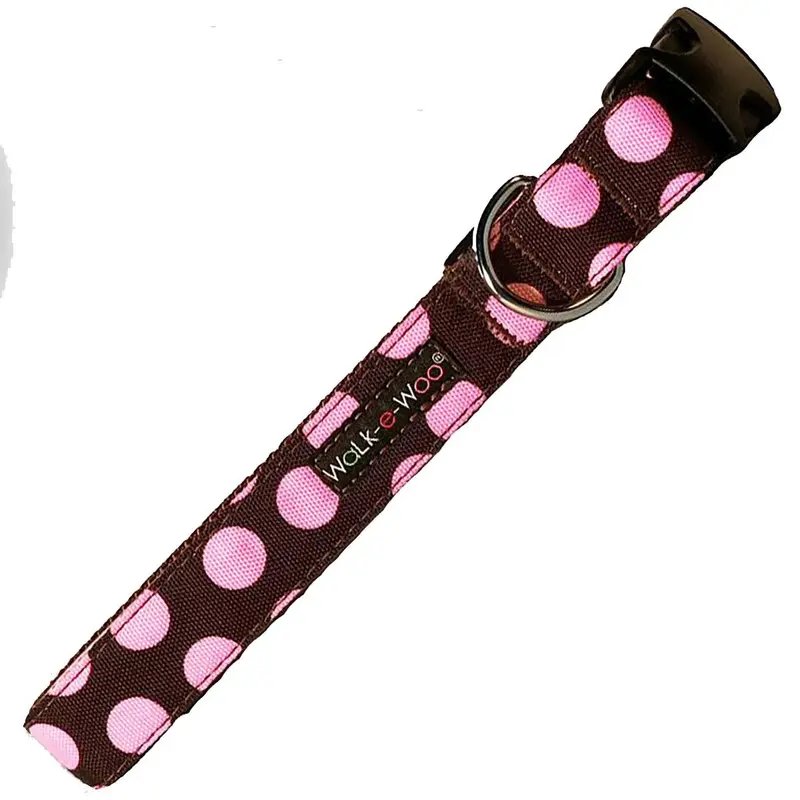 WaLk-e-Woo Pink Dot on Brown Dog Collar