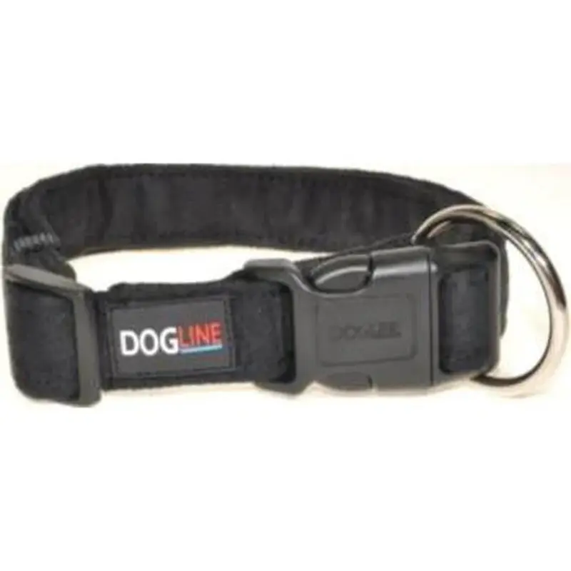 Dogline Flat Microfiber Dog Collar - Black