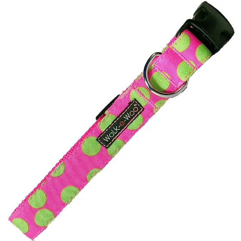 WaLk-e-Woo Neon Green Dot on Pink Dog Collar