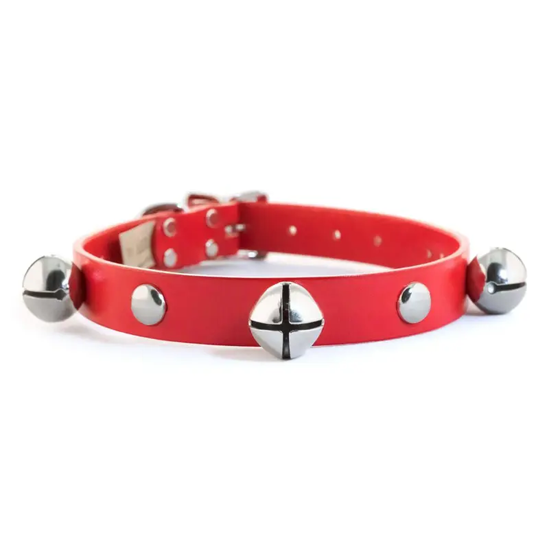 Auburn Leathercrafters Jingle Bell Studded Leather Dog Collar - Red