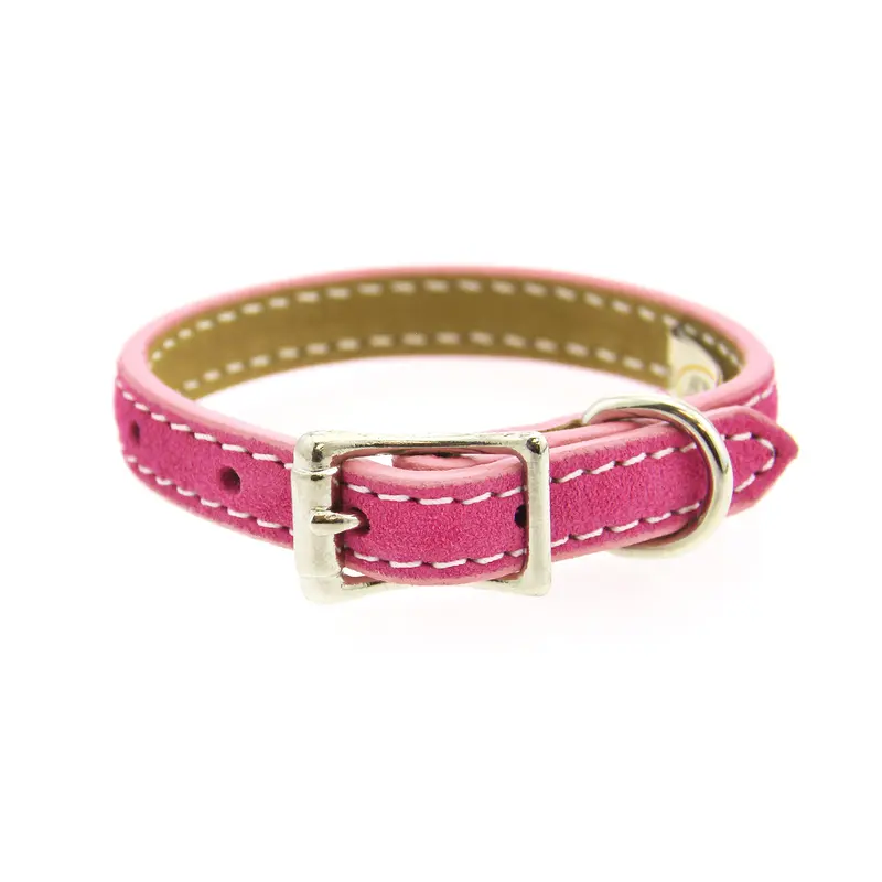 Auburn Leathercrafters Saratoga Suede Leather Dog Collar - Pink