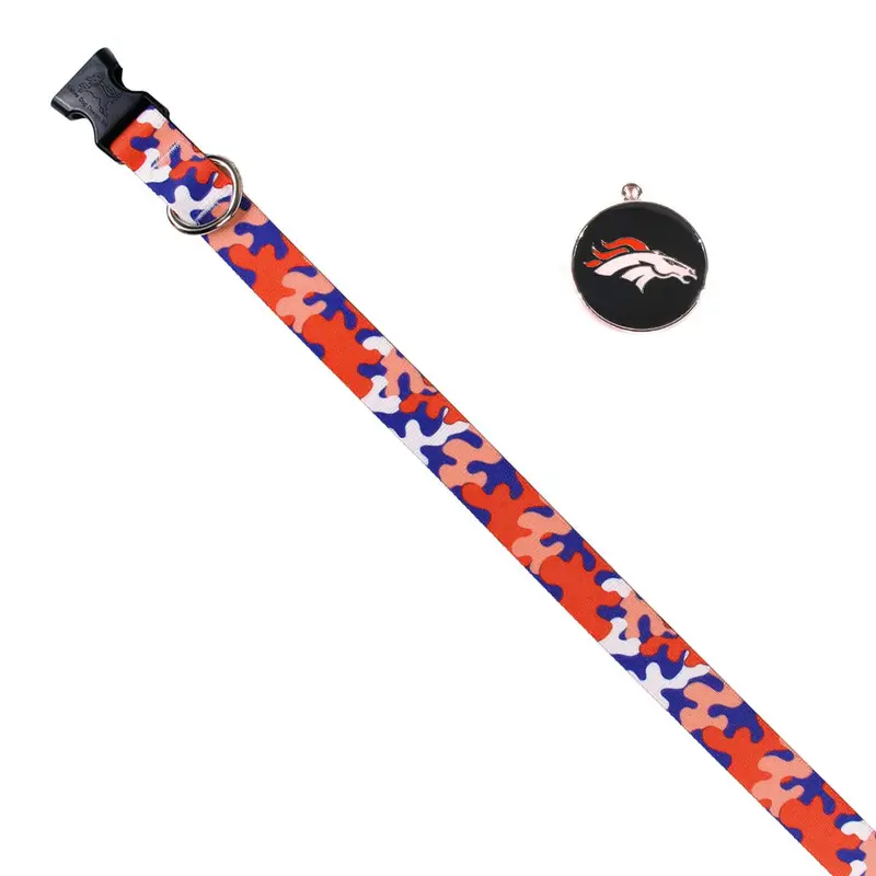 Denver Broncos Team Camo Dog Collar and Tag by Yellow Dog