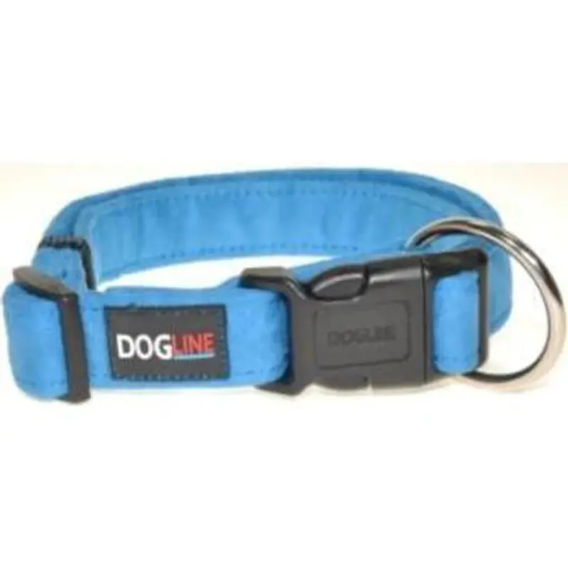 Dogline Flat Microfiber Dog Collar - Cyan