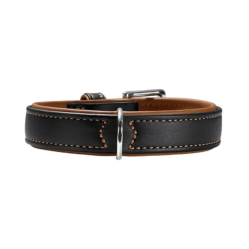 HUNTER Canadian Elk Leather Dog Collar - Black/Cognac