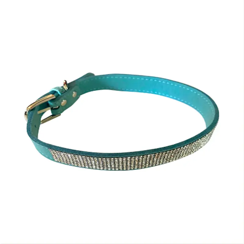 The Dog Squad Bling Bling 5 Row Dog Collar - Horizon Blue
