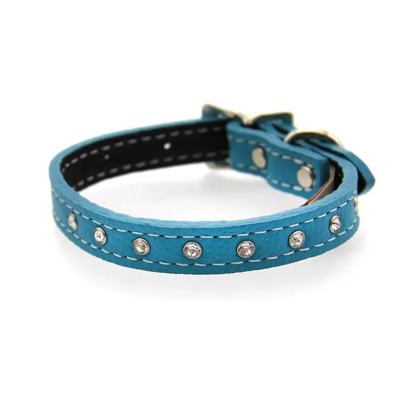 Auburn Leathercrafters Tuscan Crystallized Leather Dog Collar - Turquoise