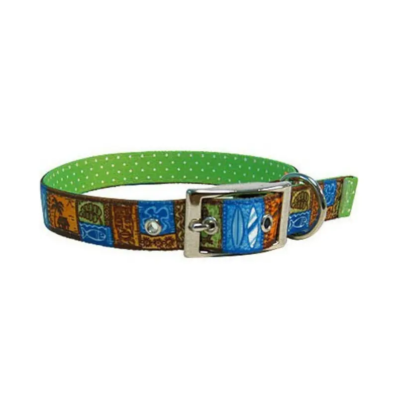 Uptown Collection Dog Collar by Yellow Dog - Tiki Print on Green Polka Dot
