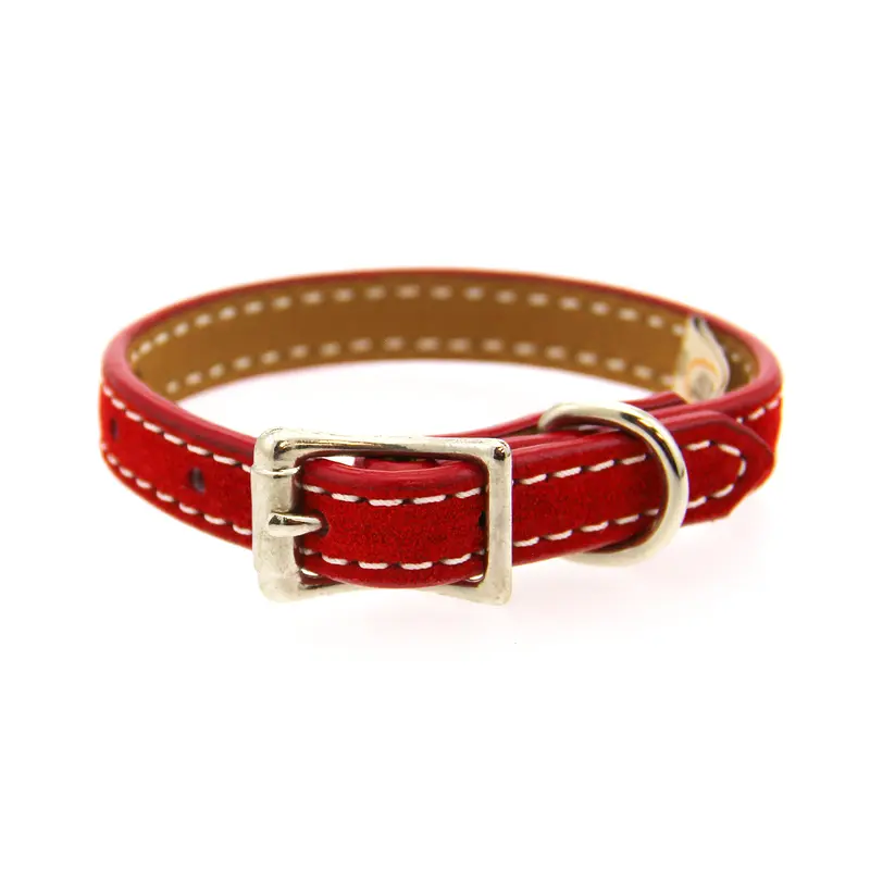 Auburn Leathercrafters Saratoga Suede Leather Dog Collar - Red