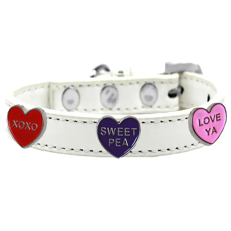 Conversation Hearts Widget Dog Collar - White