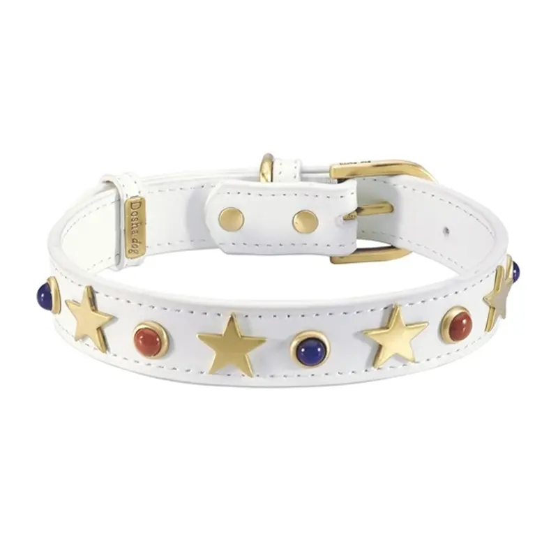 Dosha Dog Leather American Dog Collar - White