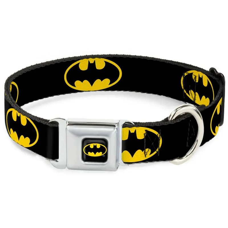 Batman Shield Seatbelt Buckle Dog Collar by Buckle-Down - Black/Yellow