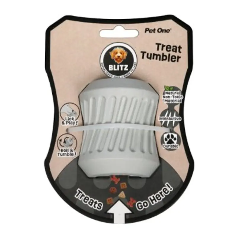 Pet One Dog Toy Blitz Rubber Treat Tumbler Grey