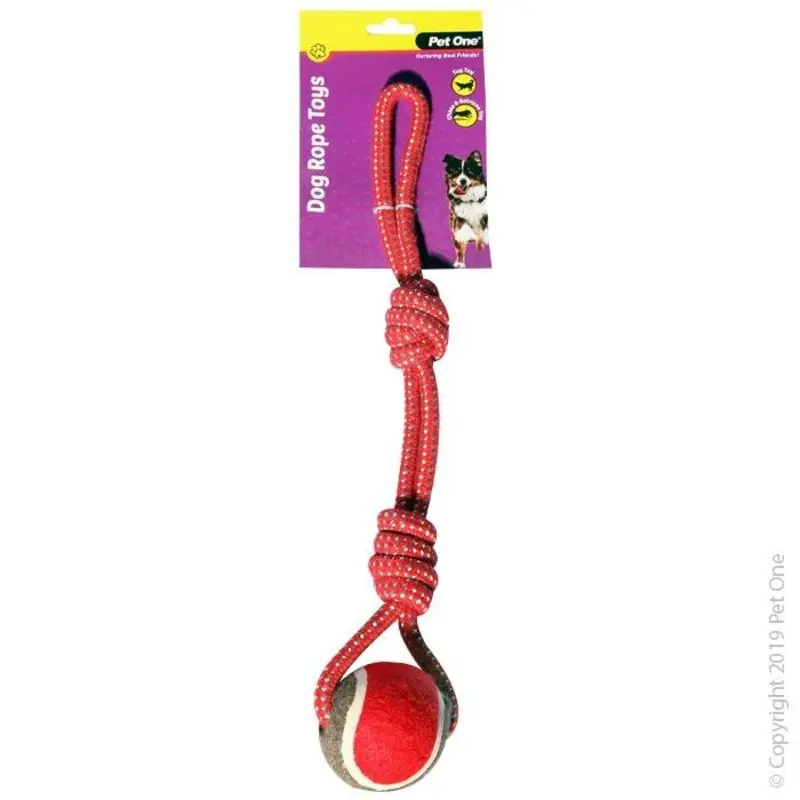 Pet One Dog Toy Rope 2 Knot With Tennis Ball Red/Blue