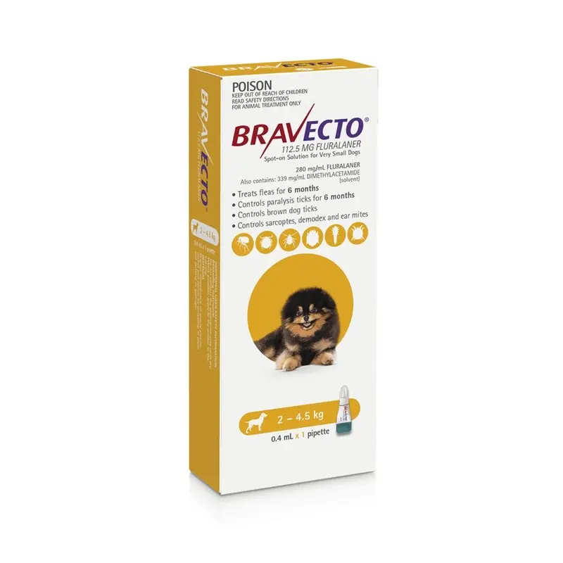 Bravecto Spot On for Dogs 2-4.5kg 1 Pack Yellow