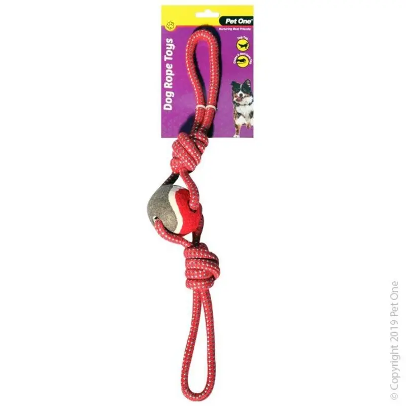 Pet One Dog Toy Rope With 2 Way Tug With Tennis Ball Red/Blue