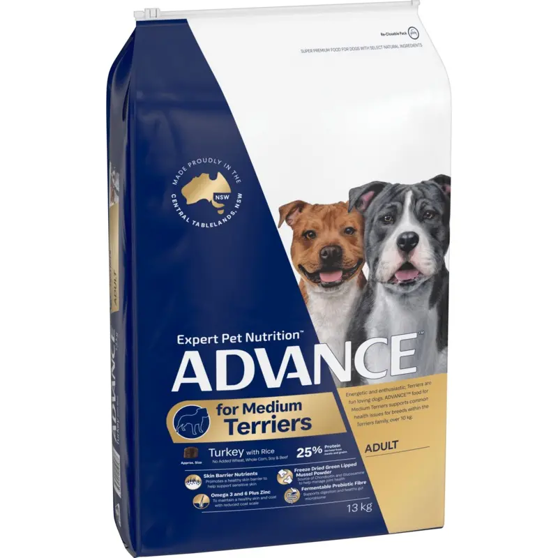 Advance Dry Dog Food Adult Medium Breed Terrier Turkey and Rice 13kg