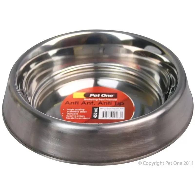 Pet One Dog Bowl Anti Ant Anti Tip Stainless Steel