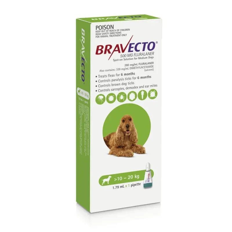 Bravecto Spot On for Dogs 10-20kg 1 Pack Green