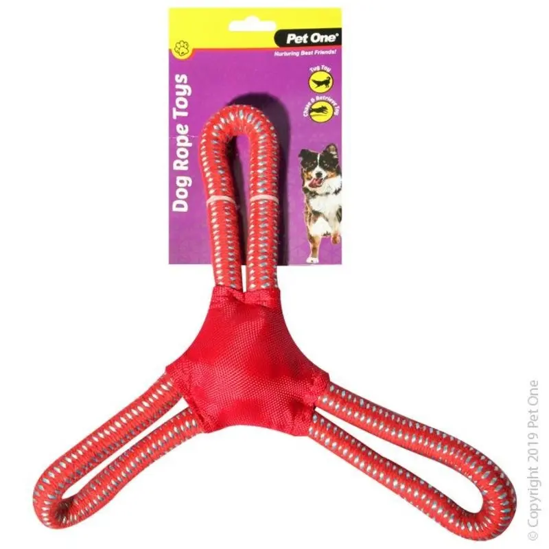 Pet One Dog Toy 3 Way Tug Rope Red/Blue