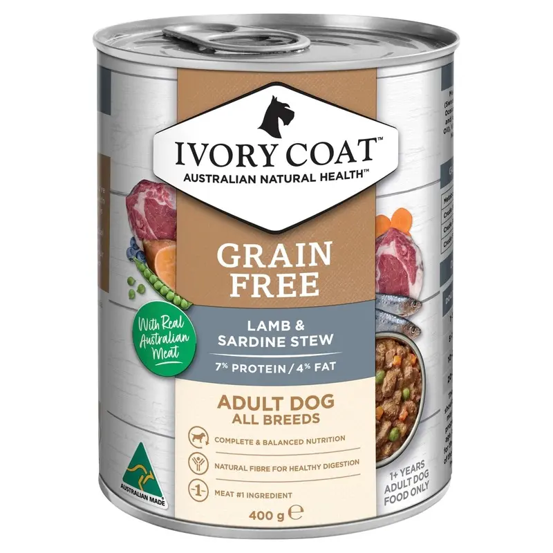 Ivory Coat Grain Free Wet Dog Food Lamb & Sardine Stew 400g Can