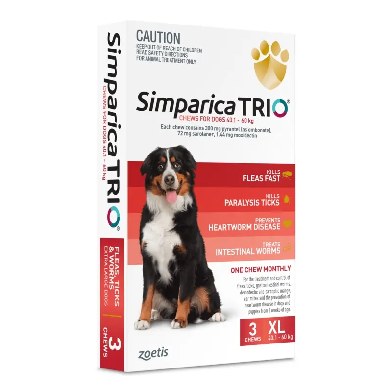 Simparica Trio 40.1kg - 60kg Dog Flea, Tick & Worm Chew