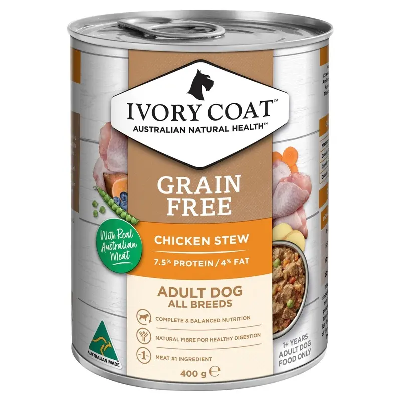 Ivory Coat Grain Free Wet Dog Food Chicken Stew 400g Can