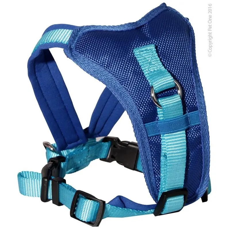 Pet One Harness Comfy Padded 15mm Light Blue/Dark Blue