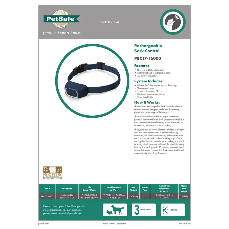 Petsafe Rechargeable Bark Control Static Stimulation Collar