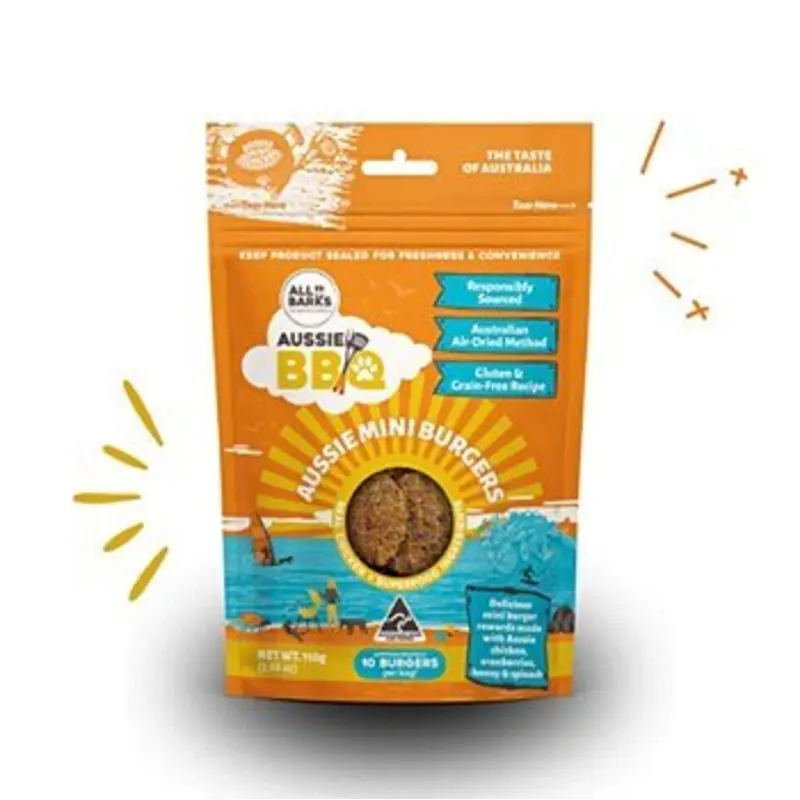 All Barks Aussie Mini Burgers Chicken and Superfood Dog Treats 110g