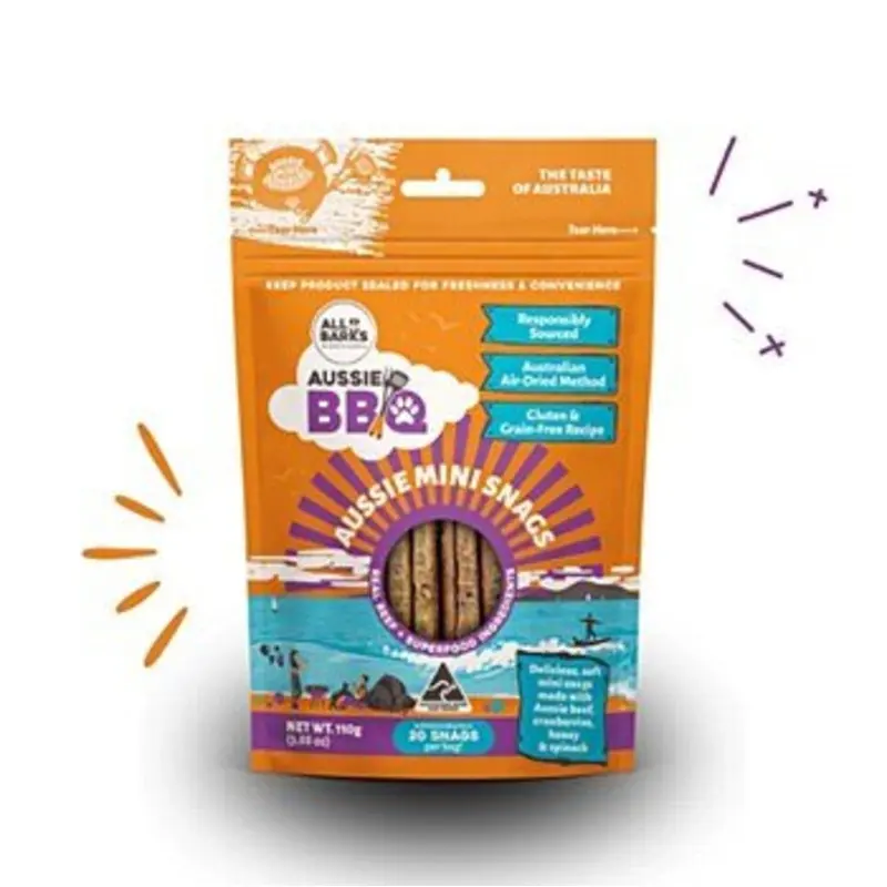 All Barks Aussie Mini Snags Beef and Superfood Dog Treats 110g