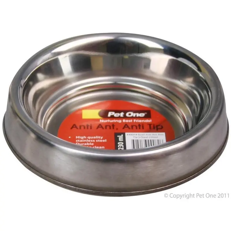 Pet One Dog Bowl Anti Ant Anti Tip Stainless Steel 230ml