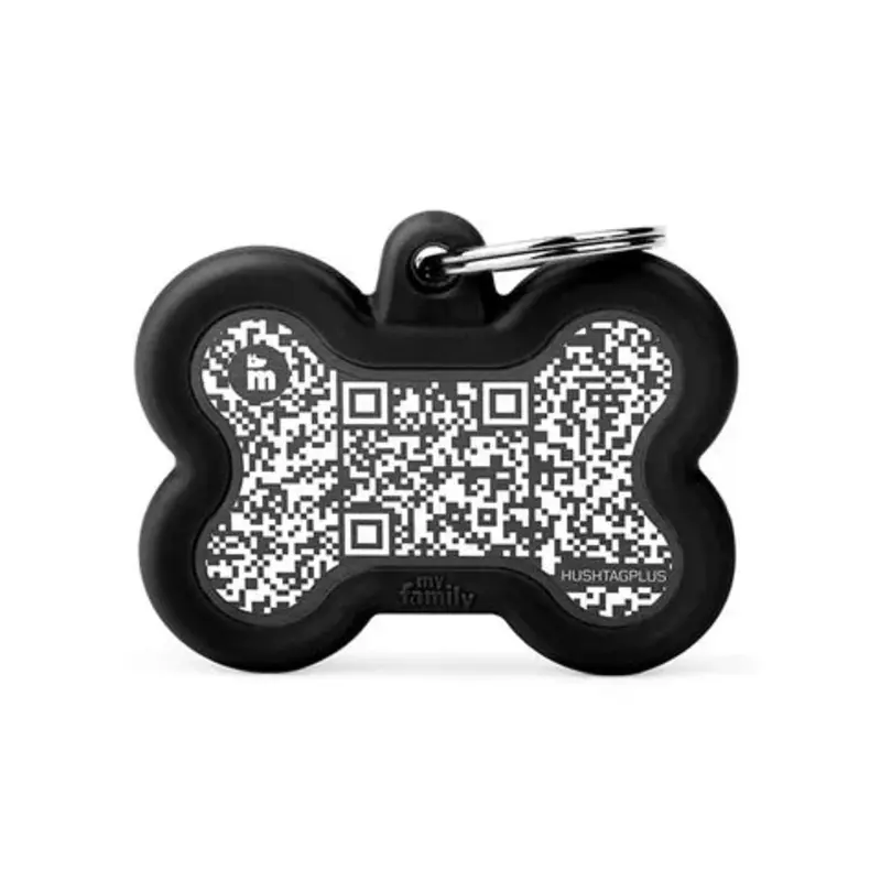 My Family Pet Tag QR Code Hush Tag Bone Black