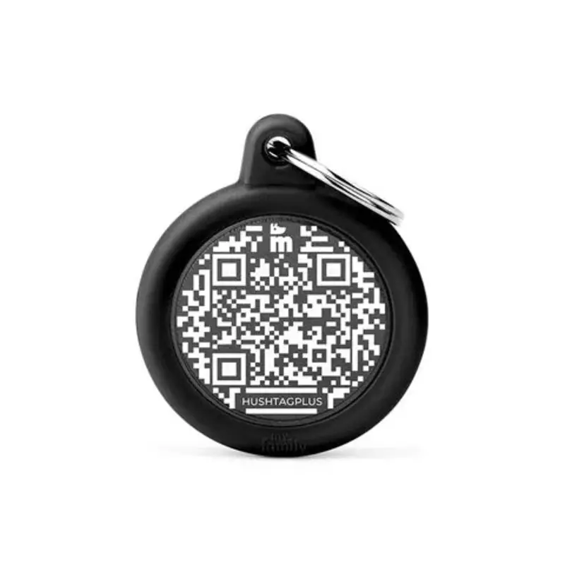 My Family Pet Tag QR Code Hush Tag Circle Black