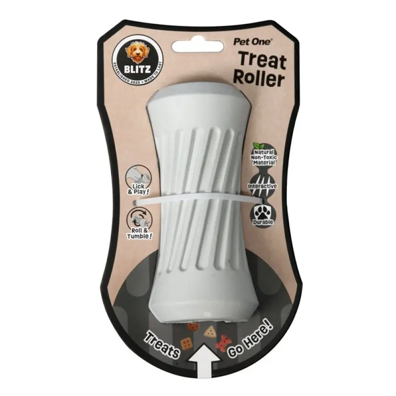 Pet One Dog Toy Blitz Rubber Treat Roller Grey