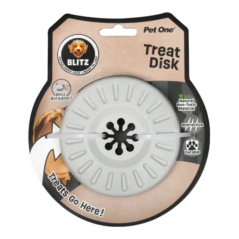 Pet One Dog Toy Blitz Rubber Treat Disk Grey