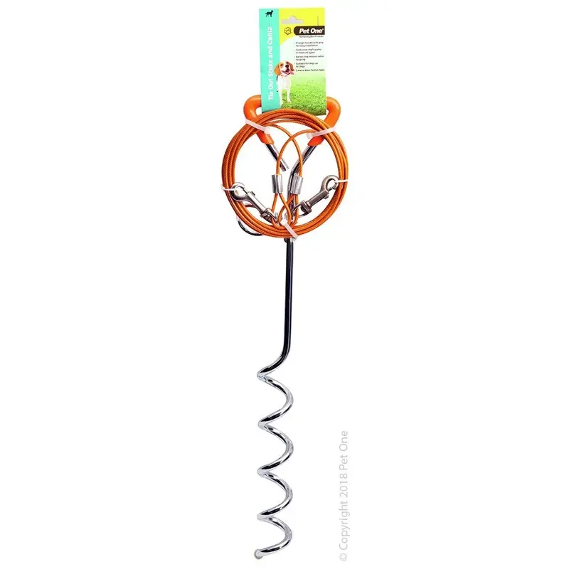 Pet One Tie Out Stake With Cable 3m X 3mm
